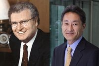 Sir Howard Stringer (l.) �bergibt die Leitung des Sony Konzerns an Kazuo "Kaz" Hirai