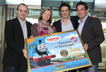 Feiern drei Mio. verkaufte Units von "Thomas & seine Freunde" (v. l.): Dirk Schmidt (Super RTL), Maike Nagel (Sony Music Entertainment), Hendrik Rinsche (Super RTL) und Arndt Seelig (Sony Music Entertainment)