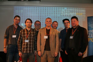 Diskutierten �ber das Livegesch�ft (v.l.n.r.): Christian Pertschy, Robing Ebinger, Manfred Gillig-Degrave, Hubert Wandjo, Malte Graubner, Dominic Pohlmann und Dieter Schubert