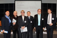 Bei den Berlin Film Lectures 2012 (v.l.n.r.): Thomas Negele (HDF Kino), Joachim A. Birr (BVV), Johannes Klingsporn (VdF), Frank V�lkert (FFA), Jean-Pierre Crapet (Deutsche Telekom) und Claus Grewenig (VPRT)