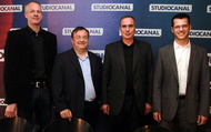 Zufrieden mit dem Start in Berlin (v.l.): Kalle Friz, Wolfgang Braun (beide StudioCanal), Harald Wolf und S�nke Hinrichsen (StudioCanal)