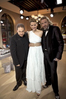 Thomas Gottschalk (r.) hatte gestern Topmodel Eva Padberg und Comedian Oliver Kalkofe zu Gast (Bild: ARD/Philipp Hageni)